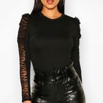Boohoo Lace Sleeves Black Top.  Photo 0