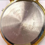 Vintage Christmas Watch Gold Tone Genuine Leather Band Holiday Elves New Battery Black Photo 5