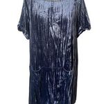 Anthropologie Floreat Blue Crushed Velvet Shirt Dress Size Large Photo 0