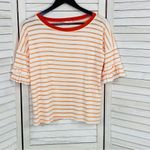 Hem & Thread  Striped Slub Knit Short Ruffle Sleeve T-shirt White Orange Large Photo 6