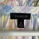 Talbots  Size M Ruffle Tunic Top Rainbow Plaid Lightweight Ladder Trim Split Neck Photo 7
