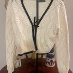 SheIn Adorable Cream Tie Front Cardigan w/ Black Trim Scandi CottageCore Knit Cozy Photo 0