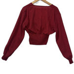 Lyaner Crop Top Sz L Red Smocked Waist Soft Femme Romantic Retro Chic Holiday Size L Photo 2