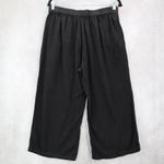 Black Cropped Wide Leg Pleated Belted Preppy Straight Leg Trousers Pant L Large Photo 4