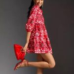 Anthropologie  Bettina Tiered Mini Shirt Dress by Maeve Red Motif Size L Photo 1