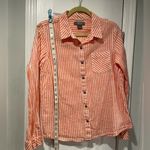 Natural Reflections  Size M Cotton Coral White Striped Textured Button Down Shirt Photo 7