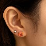 6mm Red Orange CZ Stainless Steel Barbell Stud Earrings Photo 1