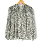 Lucky Brand  | Small | Gray Beaded Floral Peasant Top Semi-Sheer with Neck Tie Photo 1