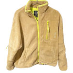Urban Outfitters  BDG Small Tan Neon Trim Teddy Bear Sherpa Full Zip‎ Jacket Photo 0