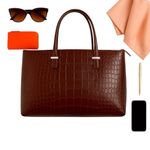 Knomo London Faux Croc Burgundy Laptop Tote Bag 18 x 12 x 6 Structured Chic GUC Brown Photo 1