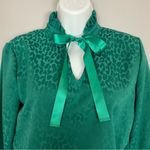 Blouse Green Leopard Print Tie Neck Ruched Elastic Waist Long Sleeves XXS Bright Photo 3