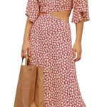 Joteisy‎ Women's Sexy Cut Out Swing Sleeve Floral Maxi Dress Women Size XL NWT Red Photo 0