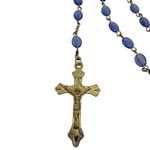 Vintage Rosary Blue Oval Beads Catholic Prayer Necklace Gold Tone Religious Photo 1