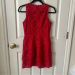 BCBGMAXAZRIA Hanah Red Dress Semi Sheer Sleeveless Lace Overlay Scallop Size 2 Photo 2