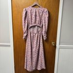 ASTR  Puff Sleeve V-Neck Back Cutout Floral A-Line Midi Dress Purple Peach Large Photo 10