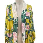 Anthropologie ‎ Elma Kimono Top Open Front Rose Floral Print Yellow One Size Photo 3