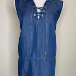 Ellen Tracy  Chambray Sz Large Lace Up Front Collar Tunic Top Photo 0