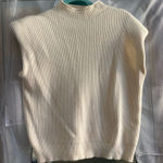 Cream Ribbed Short Sleeve Sweater Padded Shoulders Tan Size L Photo 0