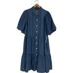 Karen Kane  Tiered‎ Denim Dress Button Front Short Sleeve Pockets Casual Summer Photo 2