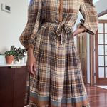 Vintage Silk Brown Checkered Dress Size 6 Photo 0