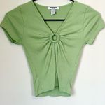 RSQ  Light Green Ribbed V-Neck Blouse - Size: Extra Small Photo 0