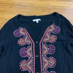 Skies Are Blue Skies‎ Are Blue Embroidered Tunic Top Womens Size Small Black Boho Button Front Photo 1