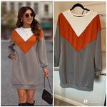 *Colorblock Drop Shoulder Sweatshirt Dress Women's Medium Loose Tunic Pockets Photo 2