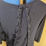 Nina Leonard  Navy Blue Soft Dress with Laced Corset Back Photo 1