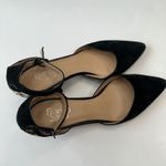 Franco Sarto  Sandal‎ Black Suede Floral Embroidered Ankle Strap Heels Womens  9M Photo 5