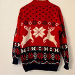 Vintage Michelle Stuart Hand Knit Christmas Reindeer Sweater Mohair Wool Large Red Photo 1