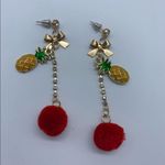 New bow pineapple w/red Pom Pom fashion earrings Red Photo 6