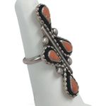 ZUNI Artist Signed LES Southwestern Natural Coral Vintage Ring Sz 5 Photo 4