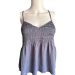 AE Smocked summer top medium silky look satin cami slate blue American Eagle​ Photo 4