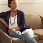 Eileen Fisher  NAVY BLUE CROP LONG SLEEVE CARDIGAN SWEATER L Photo 0