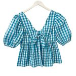 Lilly Pulitzer SARAFINA BLUE GINGHAM CHECK BABYDOLL SHORT PUFF SLEEVE SMOCK TOP Photo 5