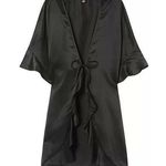 Victoria's Secret NEW Victoria’s Secret Satin Ruffle Kimono robe Short sleeve Tie close O/S Black Photo 0
