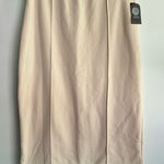 Vince Camuto NWT ‎ New Romantic Feather Trim Beige Midi Straight Skirt Size L Photo 0