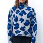ZARA Womens Blue Wool Jacquard Leopard Long Sleeve Turtleneck Sweater Top Size L Photo 0