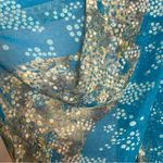 None Long Floral Scarf Dots Blue Textured Floaty Women 41x88 Art-to-Wear Boho Roses‎ Photo 3