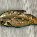 Gorgeous Vintage Leaf Brooch Gold Tone & Matte Satin Green Enamel Photo 4