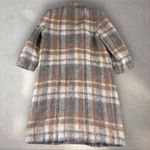 Vtg Mohair Wool Overcoat Plaid Single Breast Long Trench Pea Coat Fuzzy Sz 8 Tan Photo 2