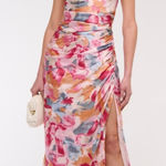 Abercrombie & Fitch Women's Abercrombie Pink Satin Floral Cowl Neck Draped Maxi Dress M Photo 0