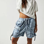 Free People  Moon Bay Parachute Shorts XS NWOT Cargo Utility Low Rise Harem Blue Photo 0