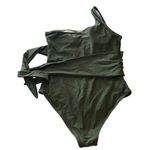Womens One Piece Swimsuit One Shoulder Tie Waist Removable Cups Green L Size L Photo 1