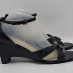 Coldwater Creek Cross Over Stitch Low Wedge Ankle Strap Leather Upper Sandal Black Size 9.5 Photo 0