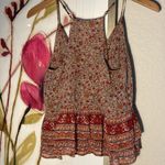 Joie  100% Silk Red Tan Floral Racerback Babydoll Top Camisole Ruffle Photo 3