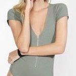 EXPRESS Green Zipper Bodysuit  Photo 0