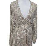ZARA  Sequin Wrap Mini Dress Women’s Size S Metallic Gold Long Sleeve Party Photo 2