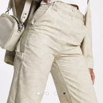 Topshop NWOT Beige Tan Subtle Floral Print Pants Straight Leg Carpenter Jean New Photo 1