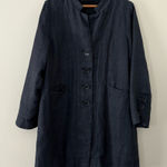 Habitat  Navy Linen Blend Textured Button Front Coat Lagenlook Jacket Large Photo 0
